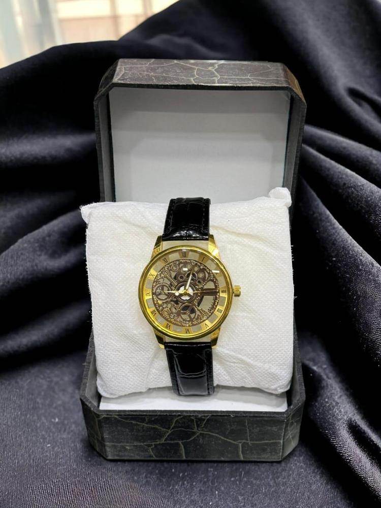 Skeleton Gold Watch (Leather Strap) - Wi Gadget