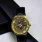 Skeleton Gold Watch (Leather Strap) - Wi Gadget